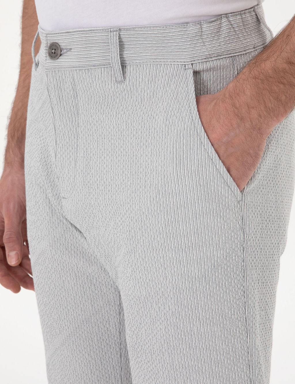 Gri Slim Fit Gofre Beli Lastikli Dokuma _ort
