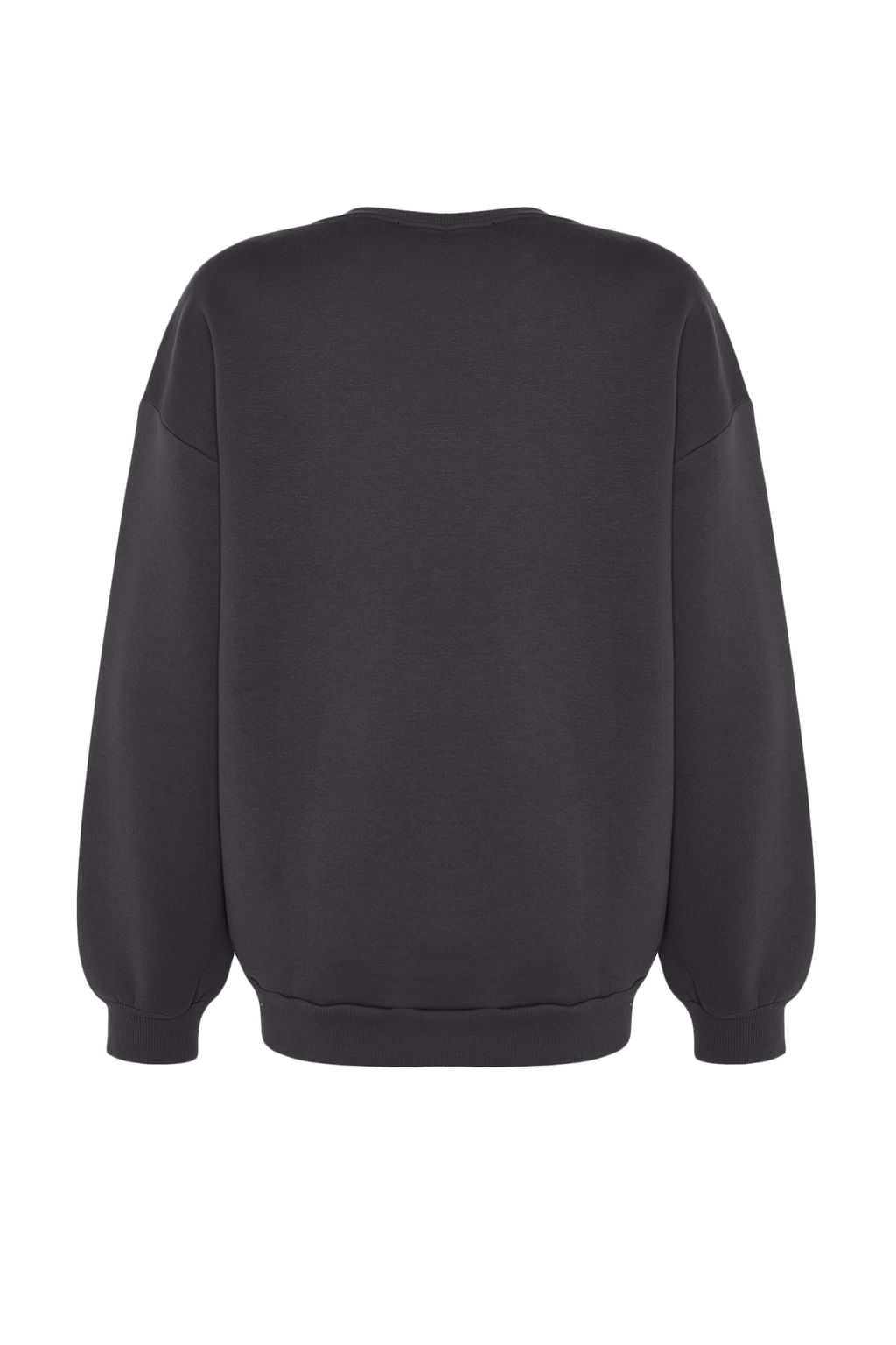 Antrasit Oversize/Rahat Kesim Basic Bisiklet Yaka Kal?n/Ici polarl? Orme Sweatshirt TWOAW24SW00102