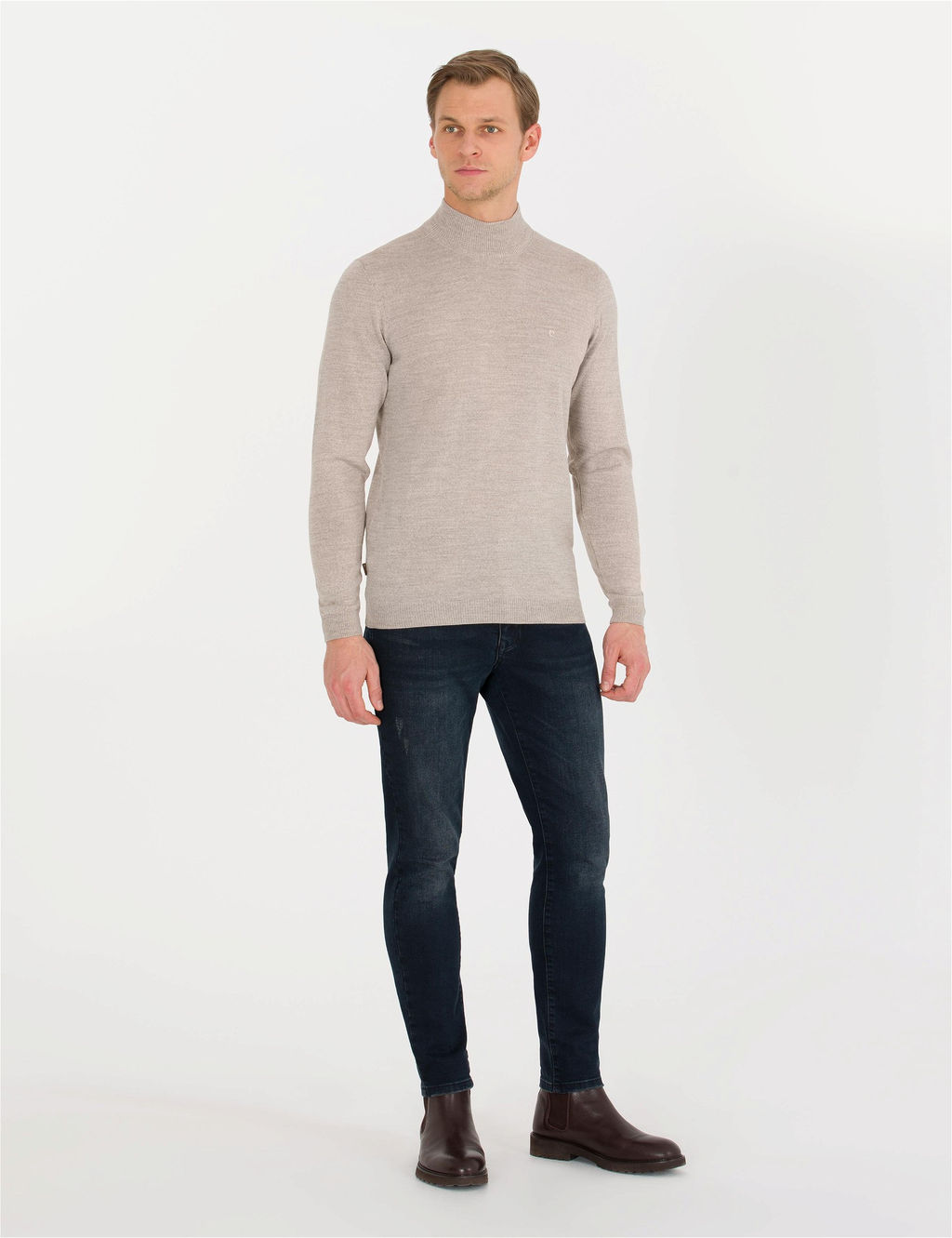 Ta_ Slim Fit Yar_m Bal_k__ Yaka Y_n Kar___ml_ Basic Triko Kazak - Pierre cardin фото 3