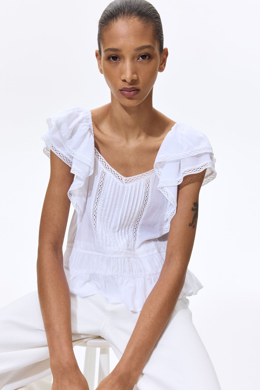 Blusa con detalles de encaje - H&m фото 4