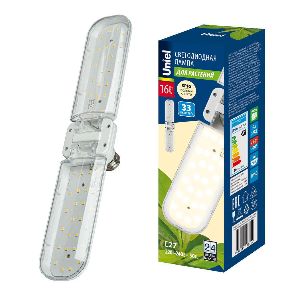 LED-P65-16W/SPFS/E27/CL/P2 PLP32WH Лампа светодиодная для растений. Форма "P" лепестковая, прозрачная. Спектр для фотосинтеза с высокой цветопередачей. Картон. ТМ Uniel