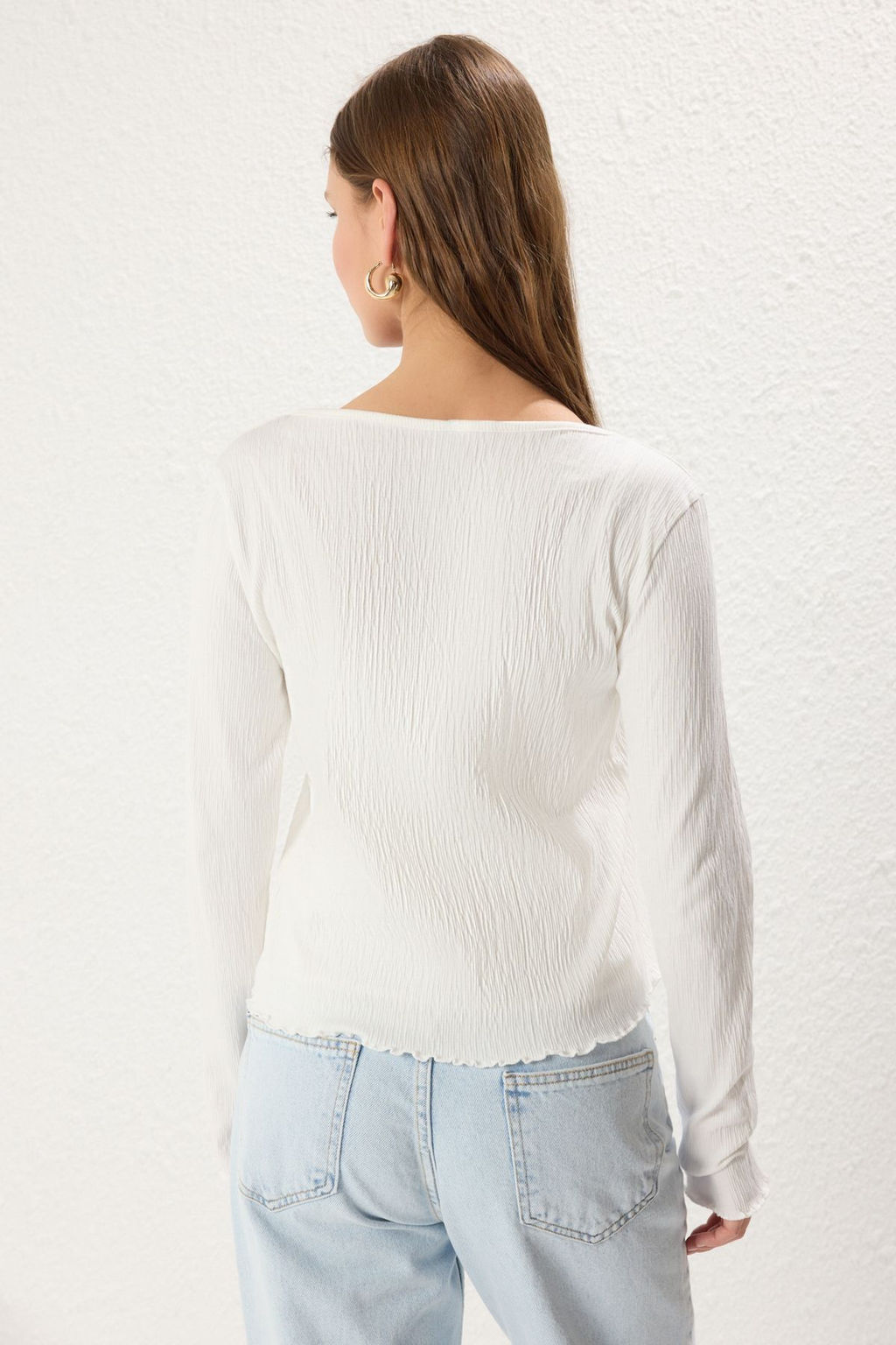 Trendyolmilla Ekru 2Li Bluz H?rka Tak?m Pointel/Dokulu Kumas Vucuda Oturan Esnek Orme Bluz TWOSS25BZ00417  фото 5