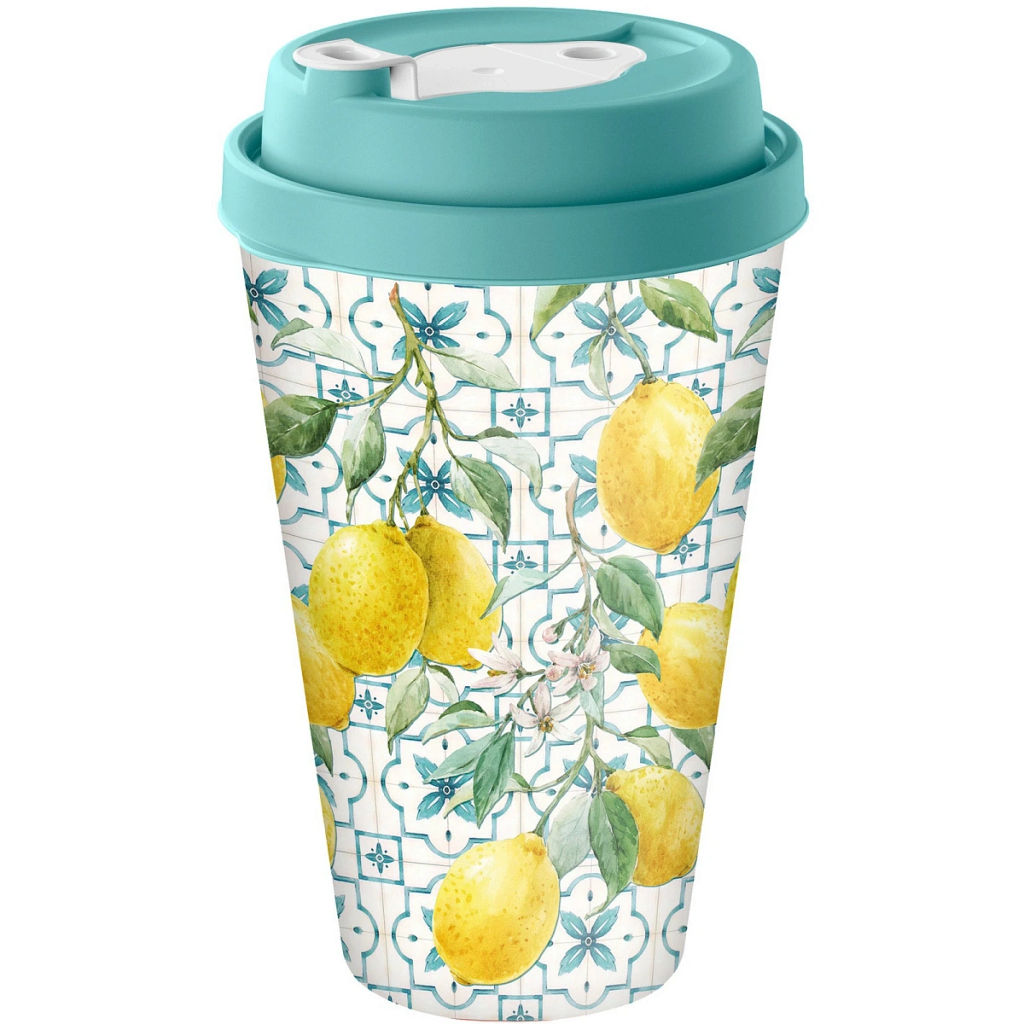 Цена за 2 шт. Стакан с крышкой 550мл с декором с клапаном "Sicily Lemon" (зеленый)