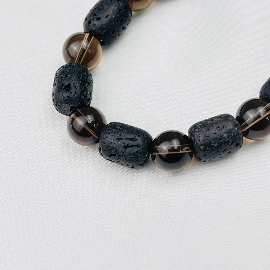 Браслет регулируемый из Лавы и Раухтопаза от 18 см