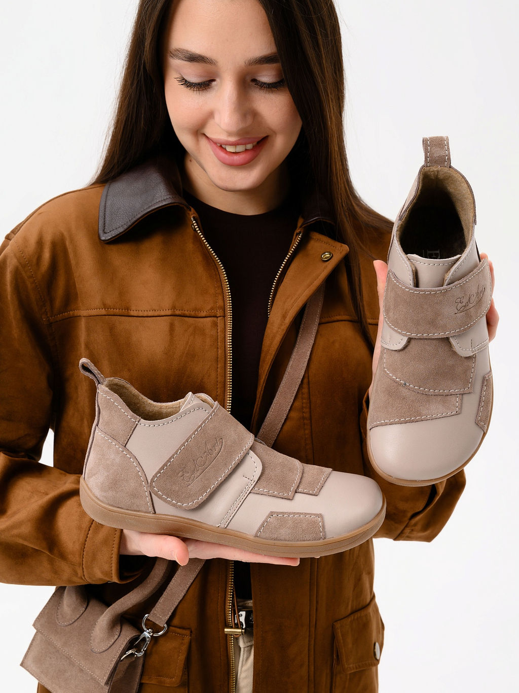 Босоногие ботинки 206.NATAbr.Визон+капучино замша/мех