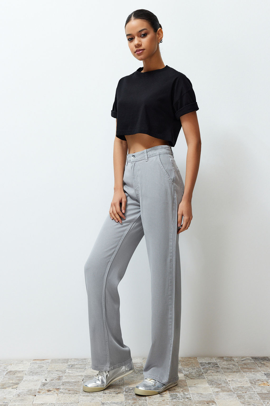 Bej More Sustainable %100 Tencel Dusuk Bel Wide Leg Jeans TWOSS23JE00219 - Trendyolmilla фото 2