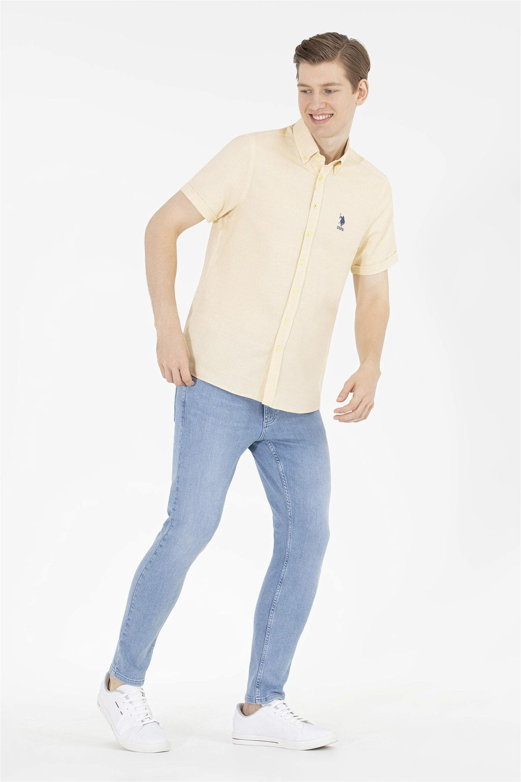 U. S. Polo Assn / Мужская светло-желтая рубашка с коротким рукавом - U.s. polo assn фото 10