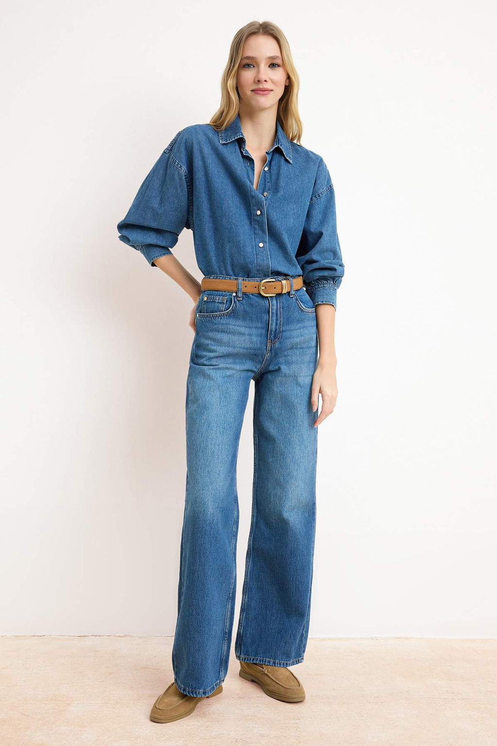 Mavi DOKUMLU Yuksek Bel %100 Pamuk Wide Leg Jeans TWOSS26JE00114 - Trendyolmilla фото 3