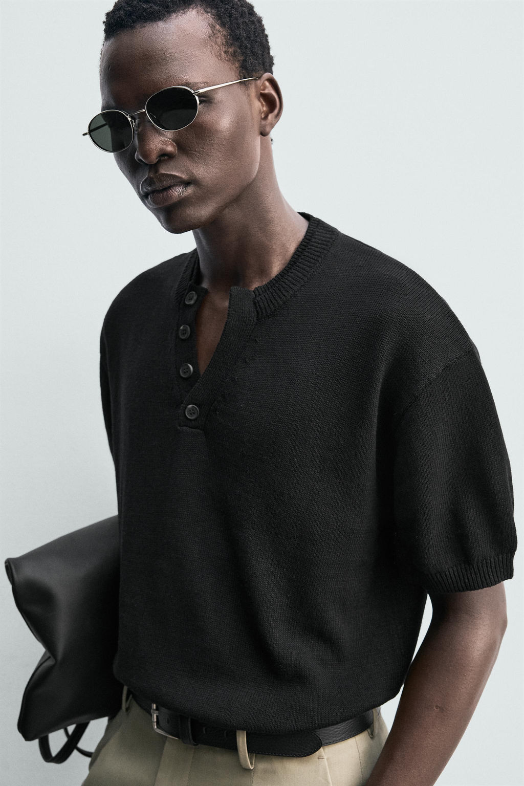 CAMISETA PUNTO ALGOD?N - LINO / Negro - Zara фото 13