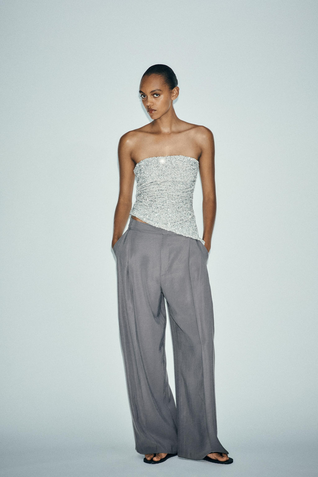 SEQUINNED BANDEAU TOP