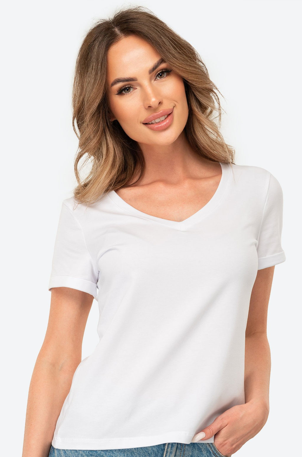 Женская футболка с V образным вырезом Happyfox