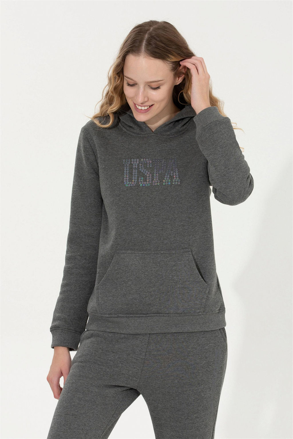 Женский базовый свитшот антрацитового меланжа Неожиданная скидка в корзине - U.s. polo assn фото 2