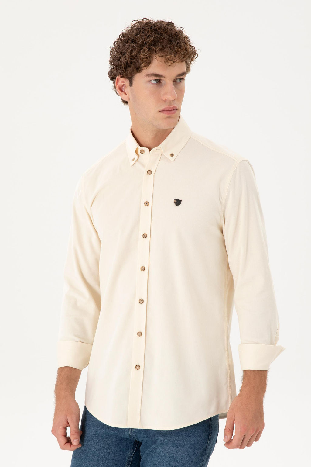 Мужская кремовая рубашка с длинным рукавом Неожиданная скидка в корзине