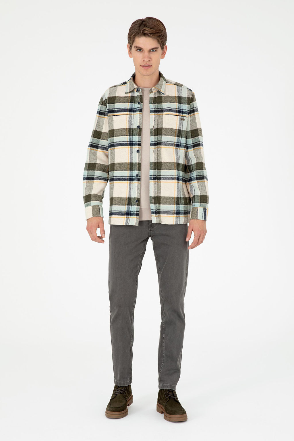 Мужская рубашка цвета хаки с длинным рукавом - U.s. polo assn фото 4