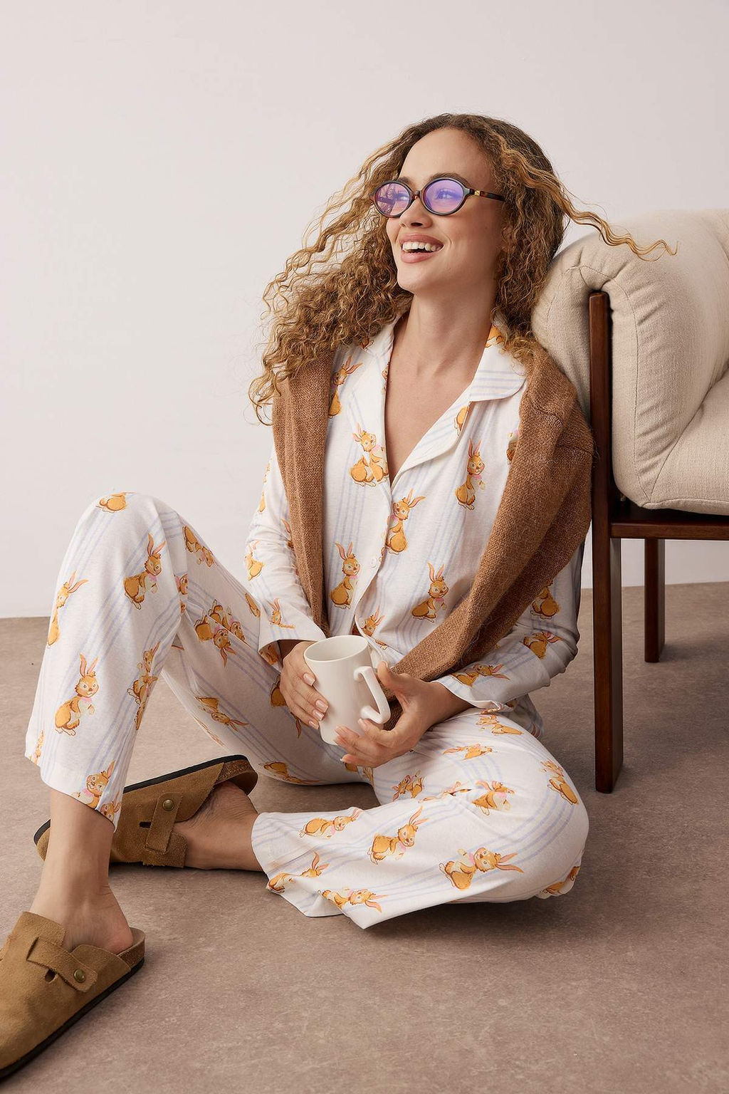 Trendyolmilla Cok Renkli %100 Pamuklu Cizgili Tavsan Desenli Orme Pijama Tak?m? THMAW25PT00193  фото 7