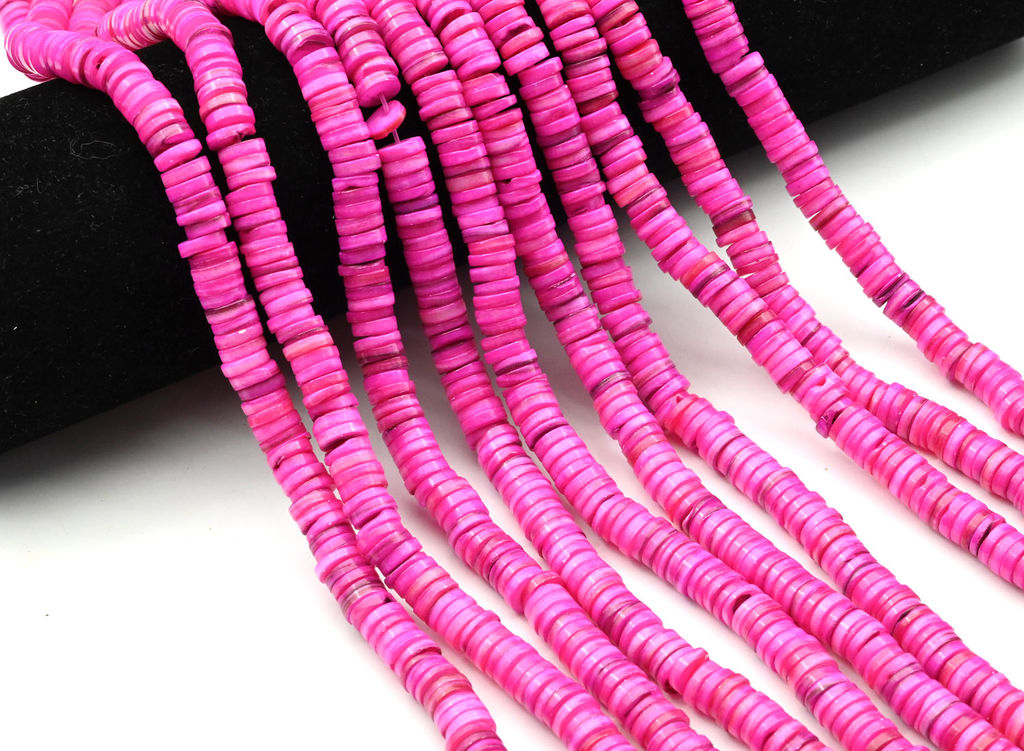 Бусины из перламутра тонированного диски 8мм цв.фуксия, 38см, 185 бусин Радуга камня