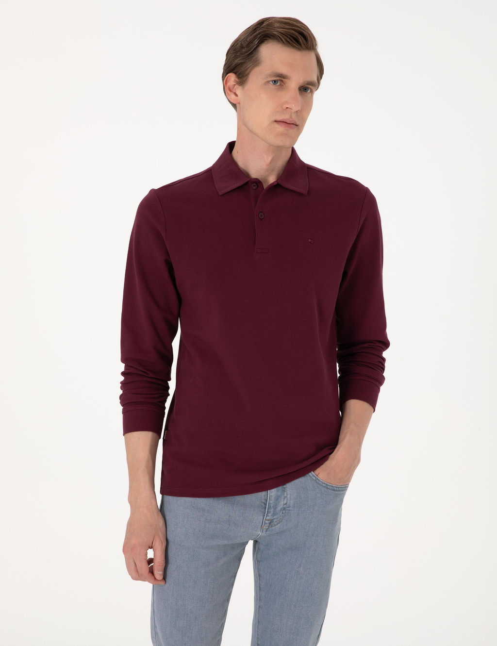 Bordo Slim Fit K_vr_lmaz Polo Yaka Basic Pike Sweatshirt - Pierre cardin фото 3
