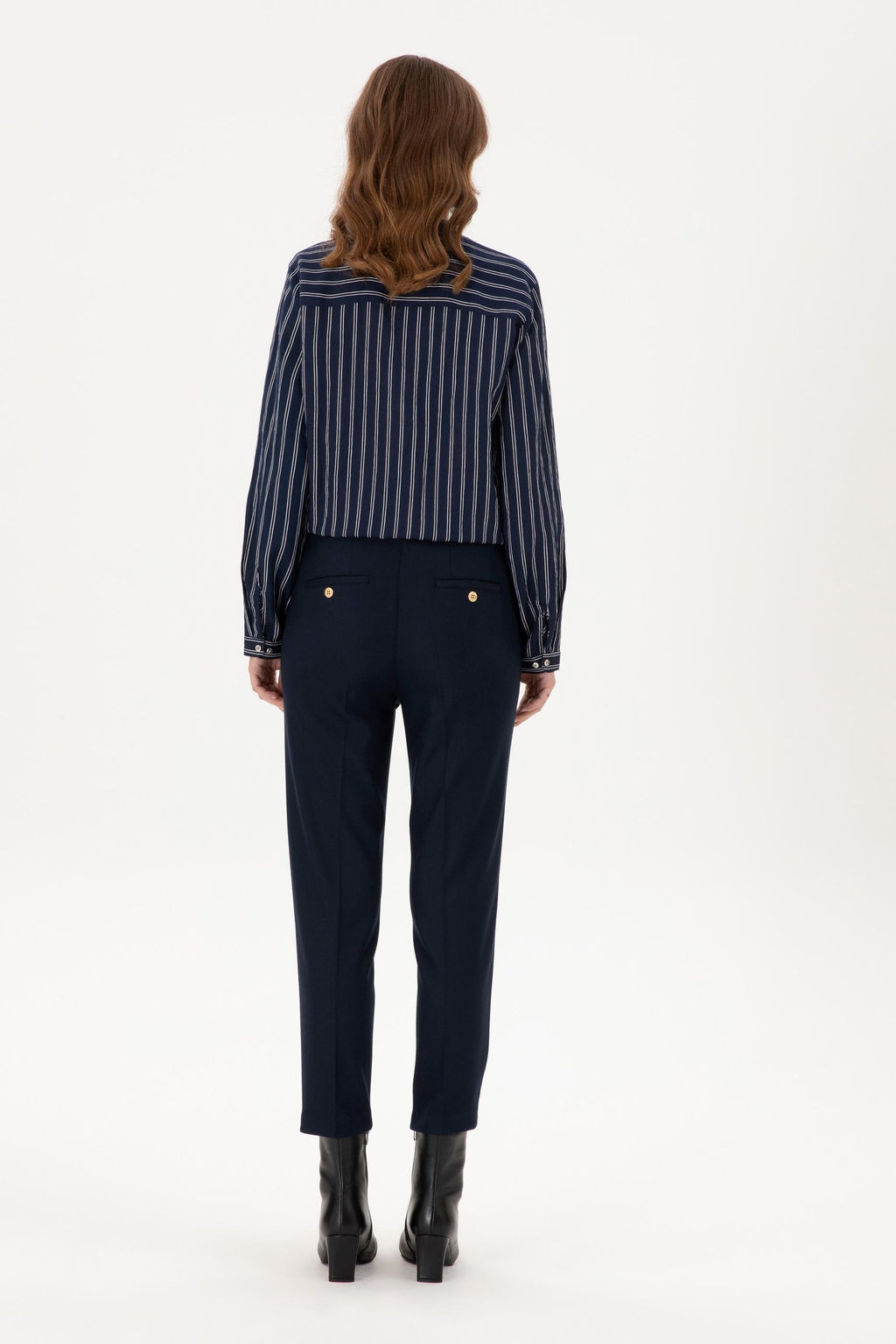 Kad_n Lacivert Carrot High Waist Fit Kanvas Pantolon