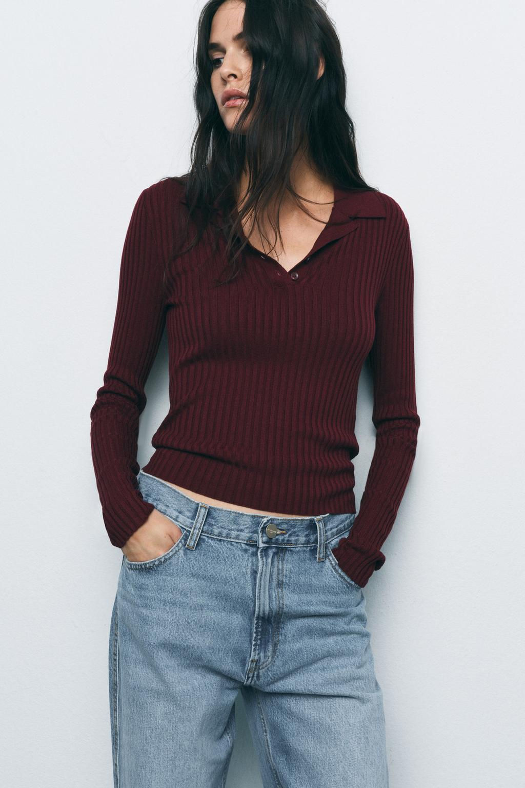 RIBBED KNIT POLO NECK JUMPER - Zara фото 3
