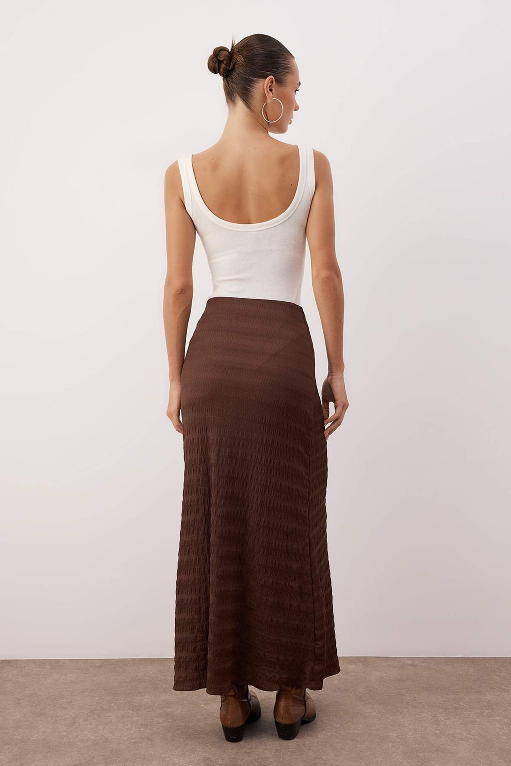 Kahverengi Dokulu A-line/Can Ac?lan Esnek Orme Etek TWOAW26ET00094 - Trendyolmilla фото 4