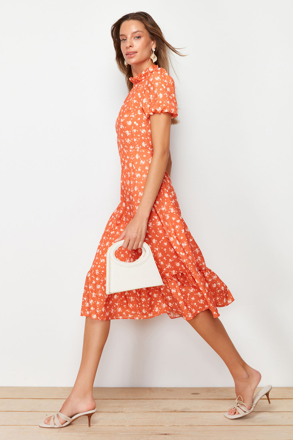 TRENDYOLMILLA Ac?k Mavi Cicekli A Kesim F?rf?rl? Midi Dokuma Elbise TWOSS20EL0894  фото 21