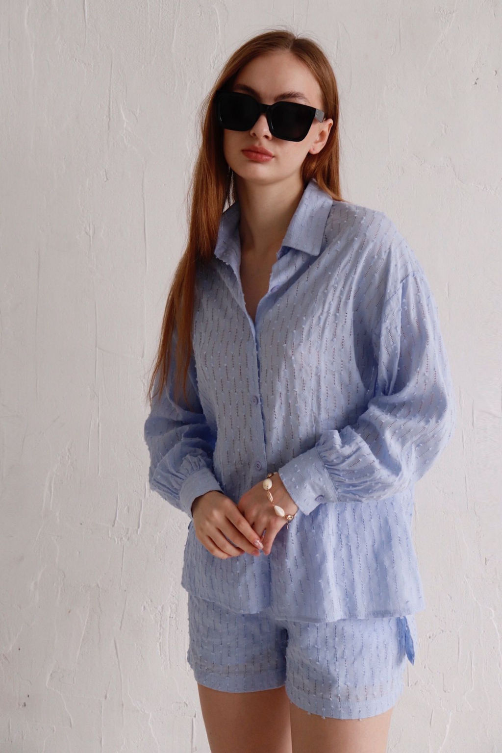 Martichelli Костюм из рубашки и шорт ажурный голубой  фото 2