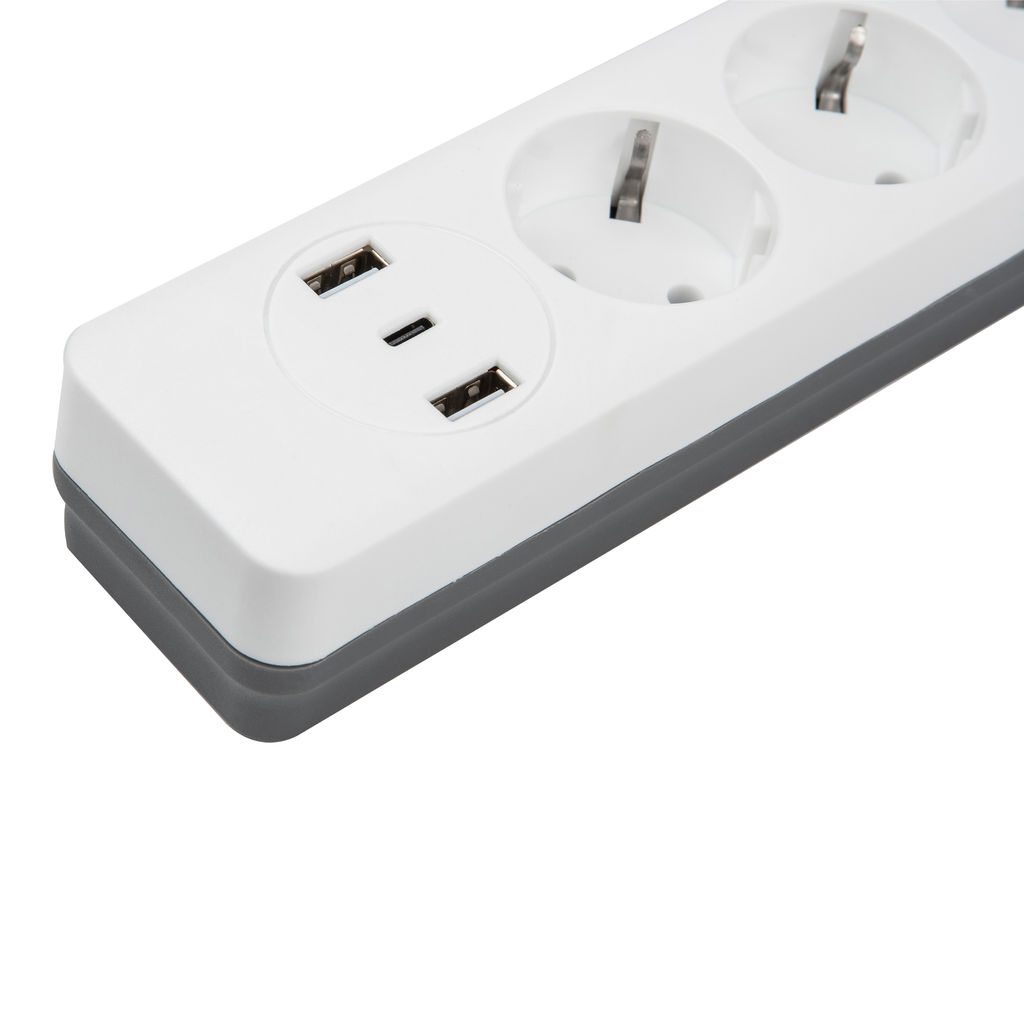 S-GSR3-1,5 U2C1 WHITE/GREY Сетевой фильтр серии Standard, шнур 1,5м (Пвс 3х0,75), 3 гнезда, с/з, 2USB+1TYPE C, 10A, 2500Вт. Белый/серый. TM Uniel