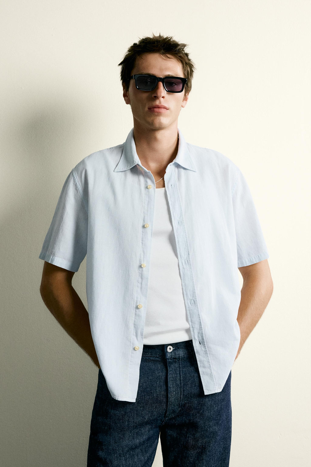 CAMISA REGULAR FIT ALGOD?N - LINO / Azul cielo - Zara фото 2