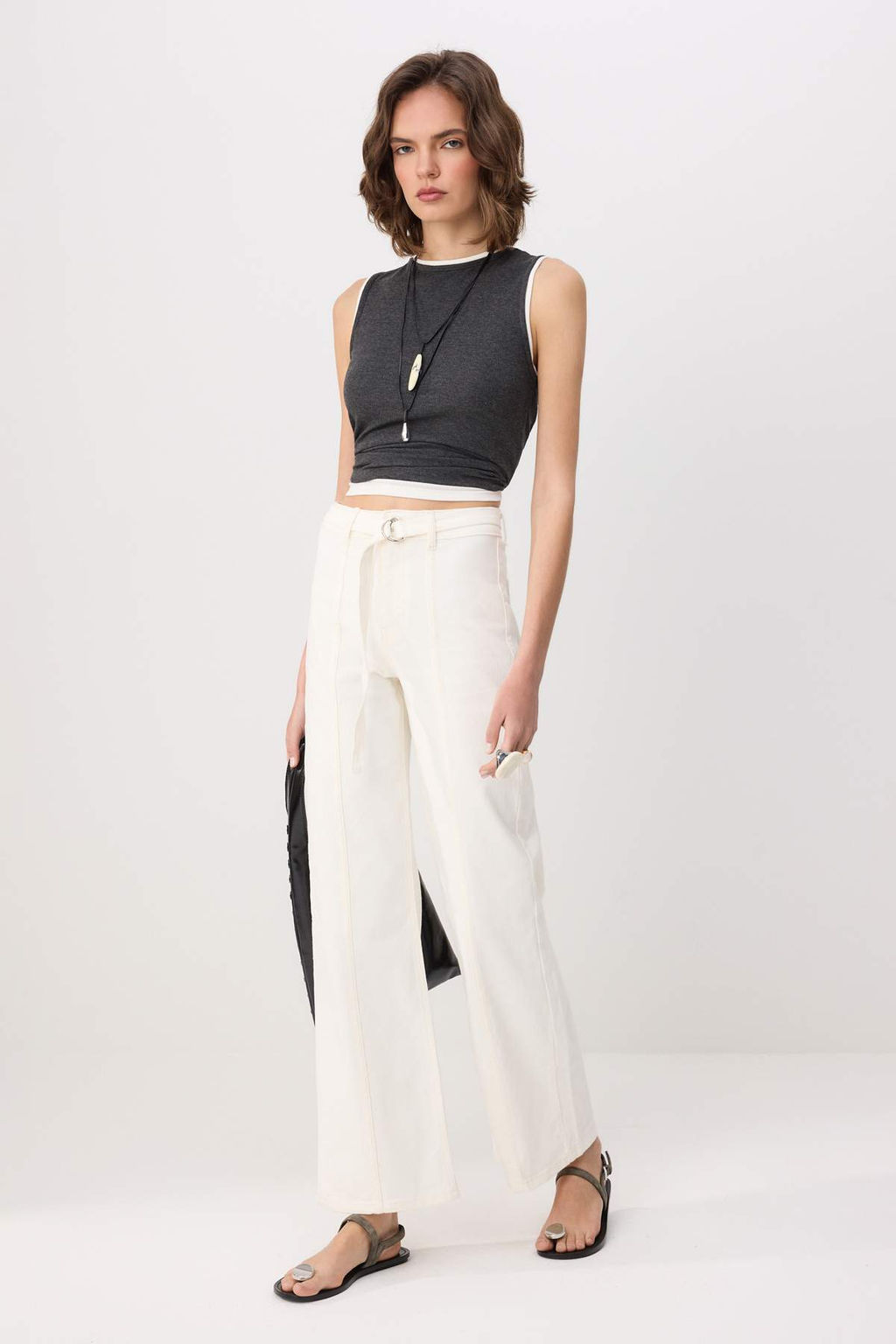 Beyaz Kemer Detayl? Normal Bel Wide Leg Jeans TWOSS26JE00277 - Trendyolmilla фото 2