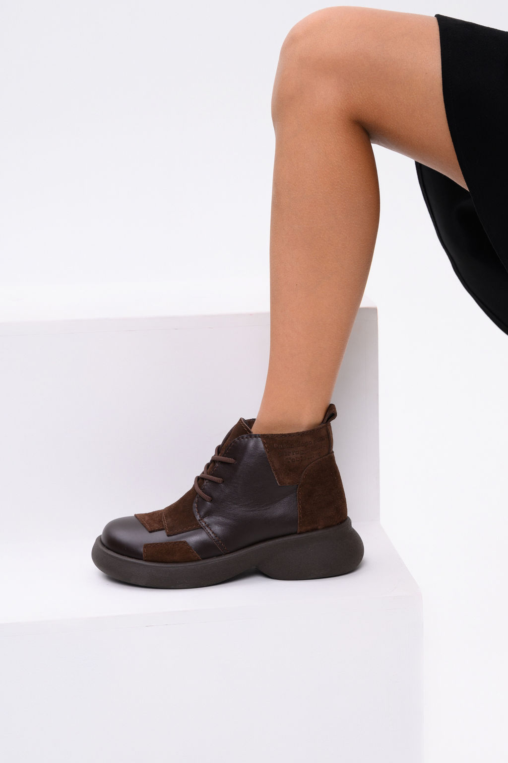 Ботинки 305.927br.Шоколадная кожа+коричневая замша/шерсть