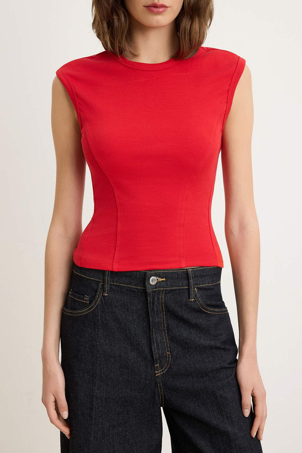 Cok Renkli Fitted/Vucuda Oturan Kolsuz Crop/K?sa Pamuk Ribana Orme Atlet TWOSS26AL00083 - Trendyolmilla фото 7