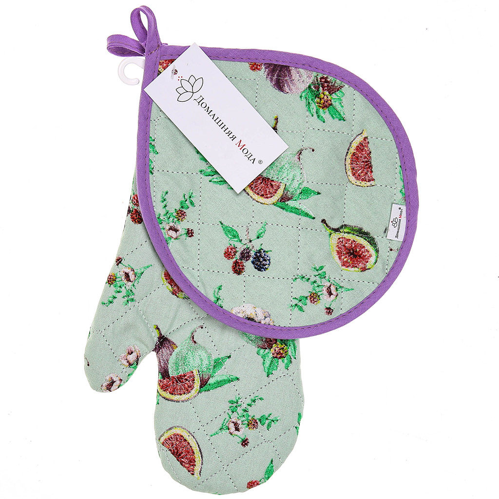 Инжир К Кухонный комплект: прихватка-варежка 15х30см + прихватка Капелька 20х25см, хлопок Премиум 191г/м2 - хлопок 100%, наполнитель - ватин 280гр/м2, Домашняя мода (Россия)  фото 3