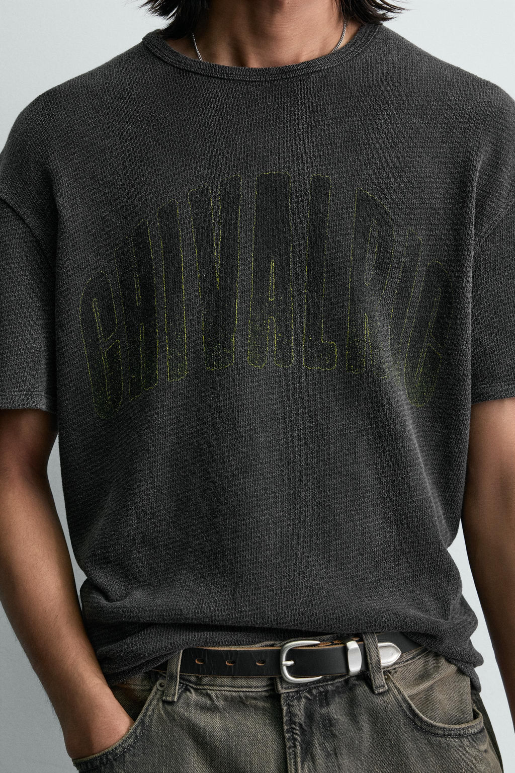 CAMISETA PUNTO ESTAMPADO LAVADO / Negro - Zara фото 5