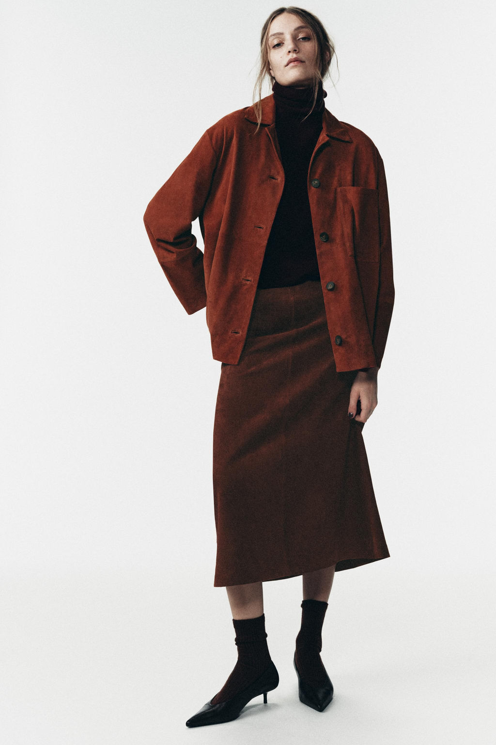 100% SUEDE LEATHER MIDI SKIRT LIMITED EDITION