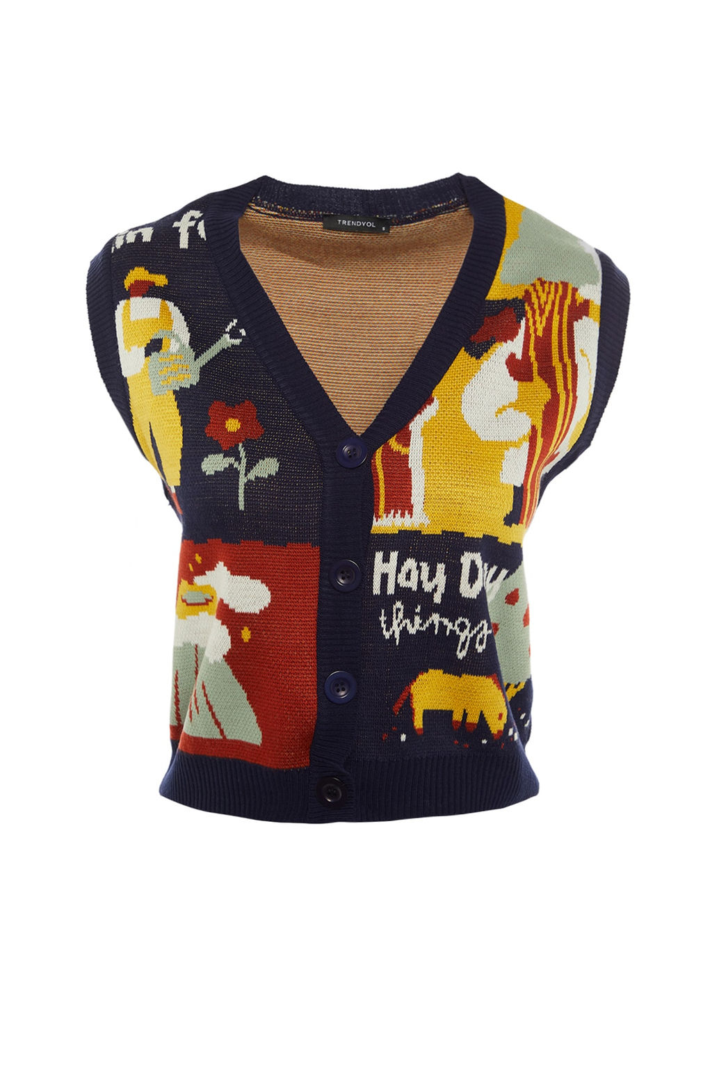 Cok Renkli Dugmeli Triko Yelek TWOAW22HI0331