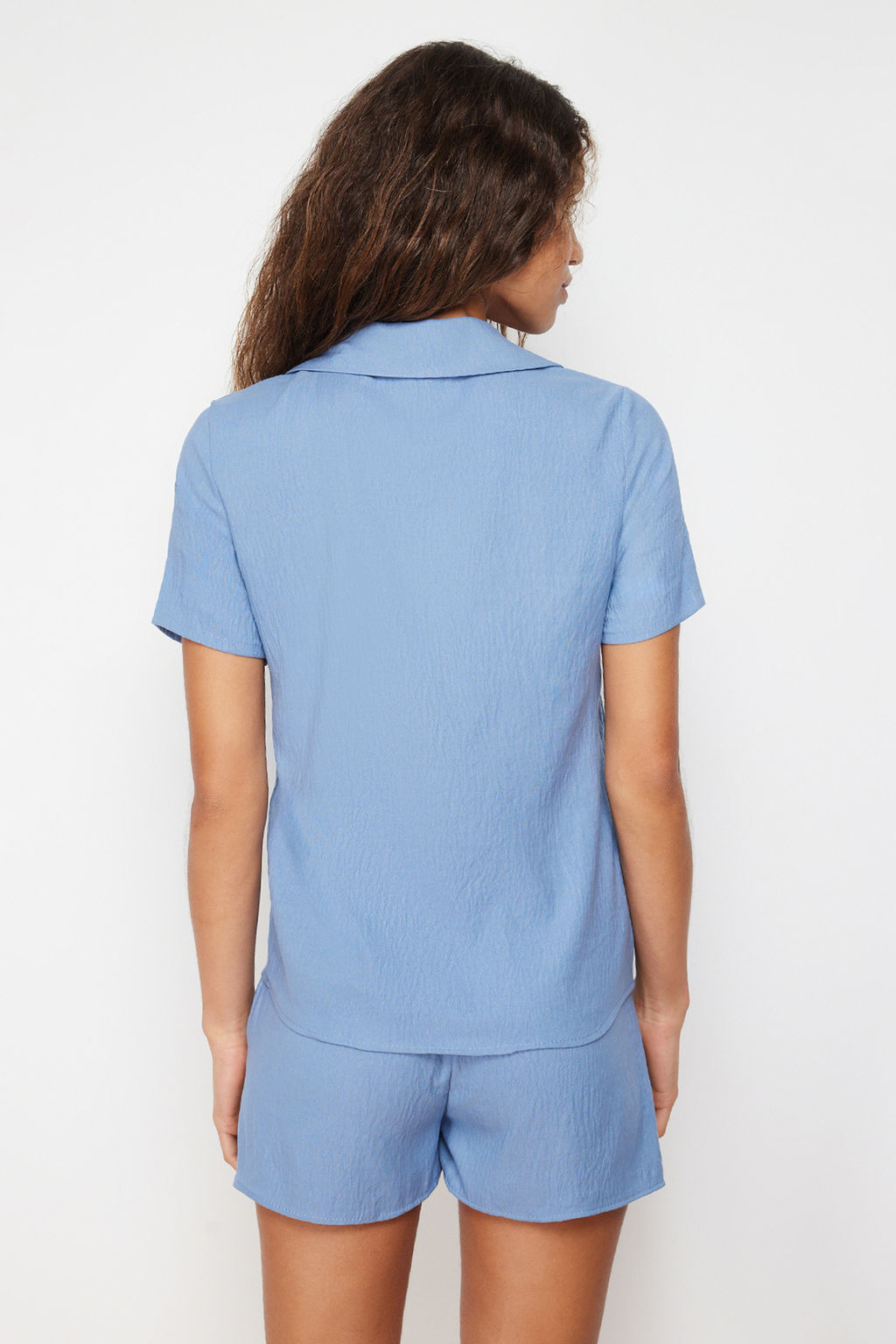 Mavi Kiraz Nak?sl? Sortlu Dokuma Pijama Tak?m? THMSS24PT00066