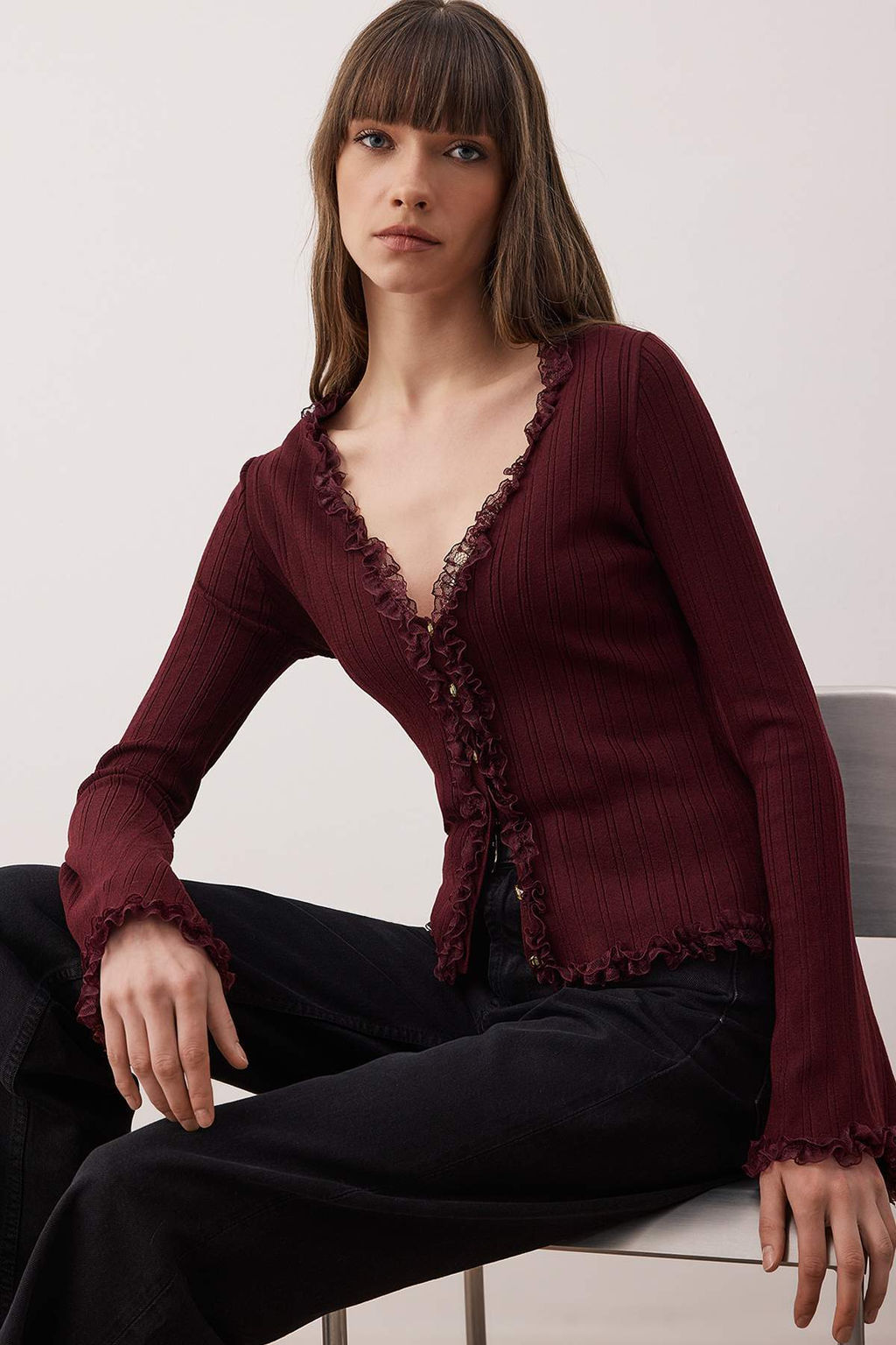 Murdum Dantel Garnili Premium/Ozel Iplikli Fitted/Vucuda Oturan Triko H?rka TWOAW26HI00098