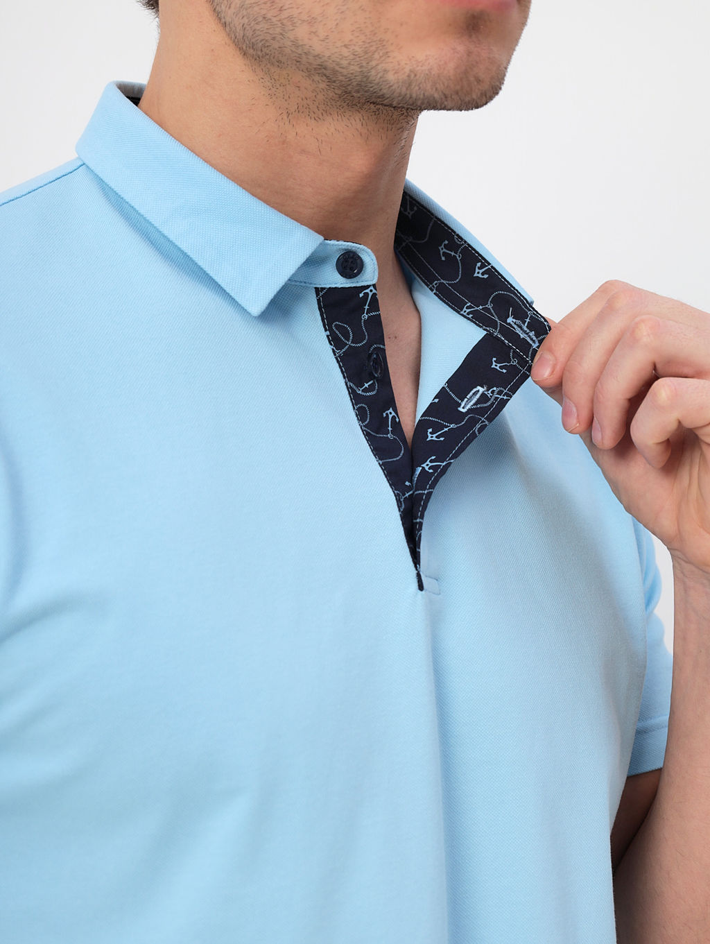 Джемпер мужской с воротником поло короткий рукав GREG G144-PO124-SA201 (голубой)  фото 3