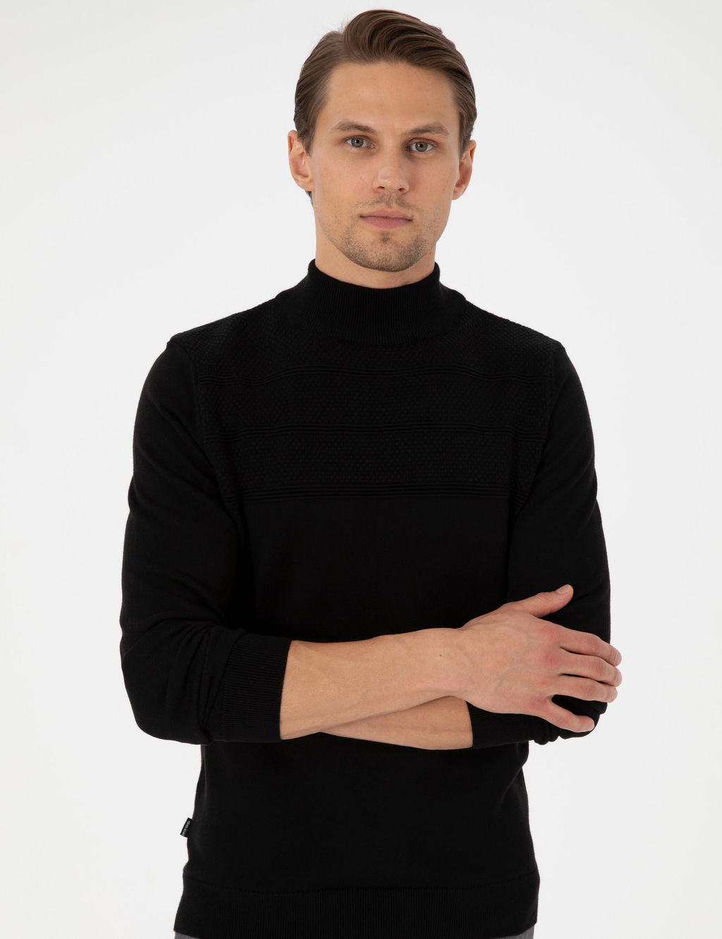 Siyah Slim Fit Yar_m Bal_k__ Yaka Triko Kazak - Pierre cardin фото 3