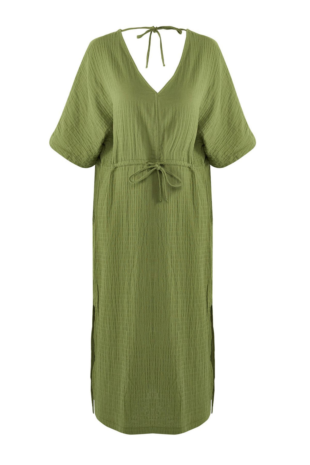 Trendyolmilla Haki Midi Dokuma Buzgu Detayl? Muslin Plaj Elbisesi TBESS25EL00008  фото 7