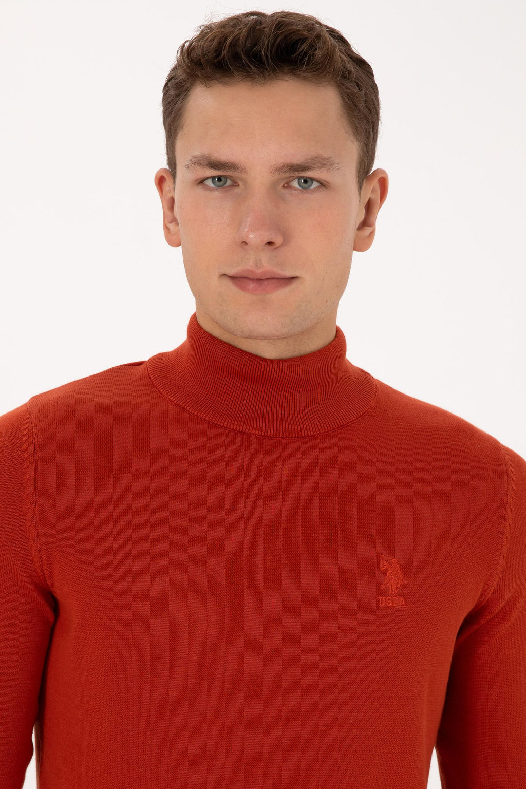 Erkek Slim Fit Yar_m Bal_k__ Yaka Kiremit Basic Kazak - U.s. polo assn фото 2