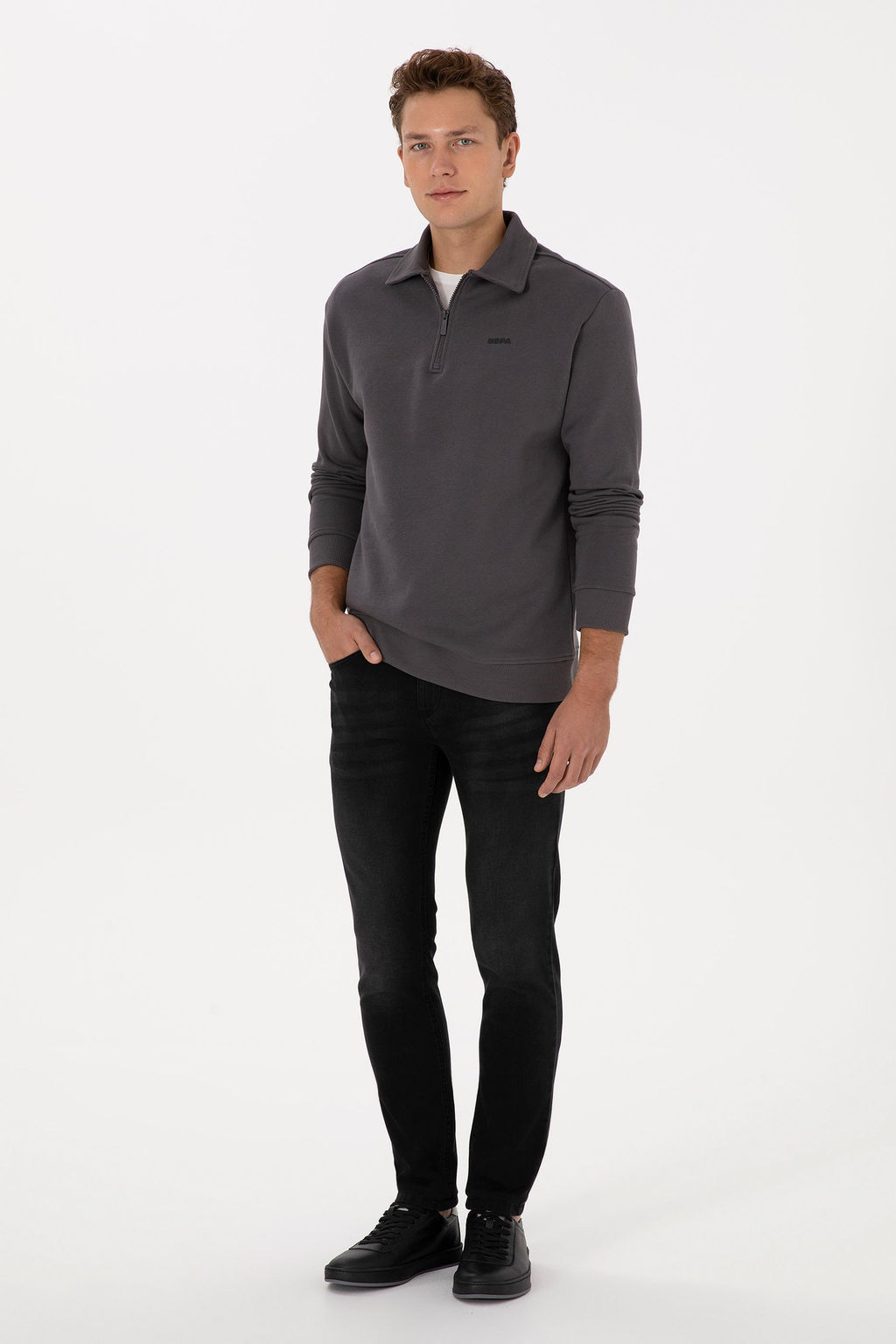 Erkek Regular Fit Yar_m Fermuarl_ Antrasit Basic Sweatshirt - U.s. polo assn фото 4