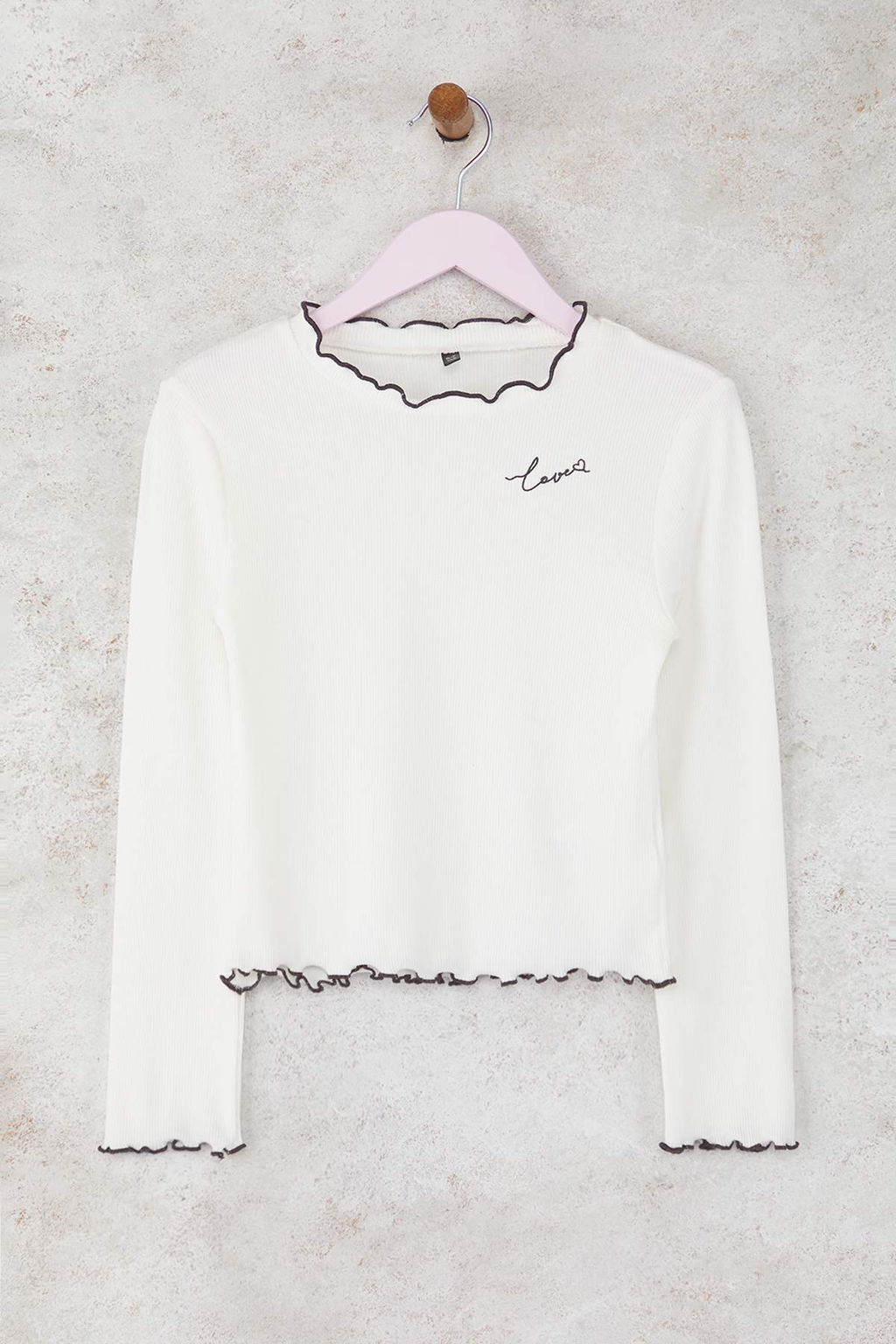 Ekru-Visne K?rm?z? 100% Pamuk 2li Nak?sl? Regular Fitilli Orme K?z Cocuk T-Shirt TKDAW26TS00011 - Trendyolmilla фото 3