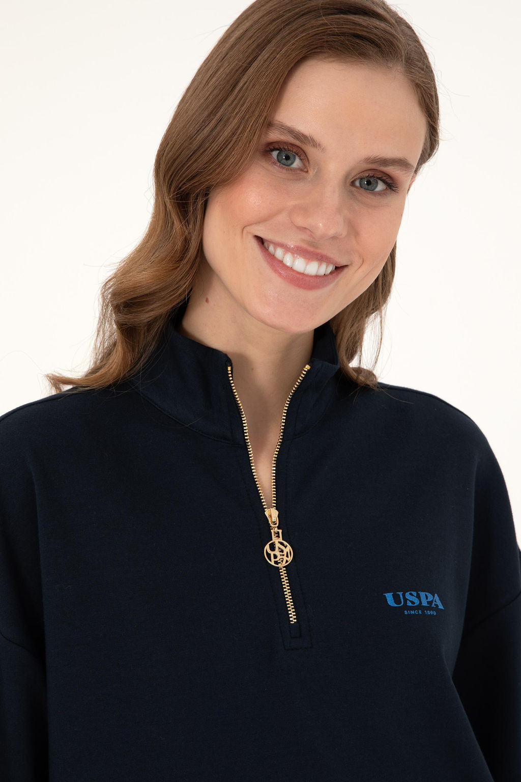 Женский темно-синий свитшот на молнии с высоким воротником Неожиданная скидка в корзине - U.s. polo assn фото 2