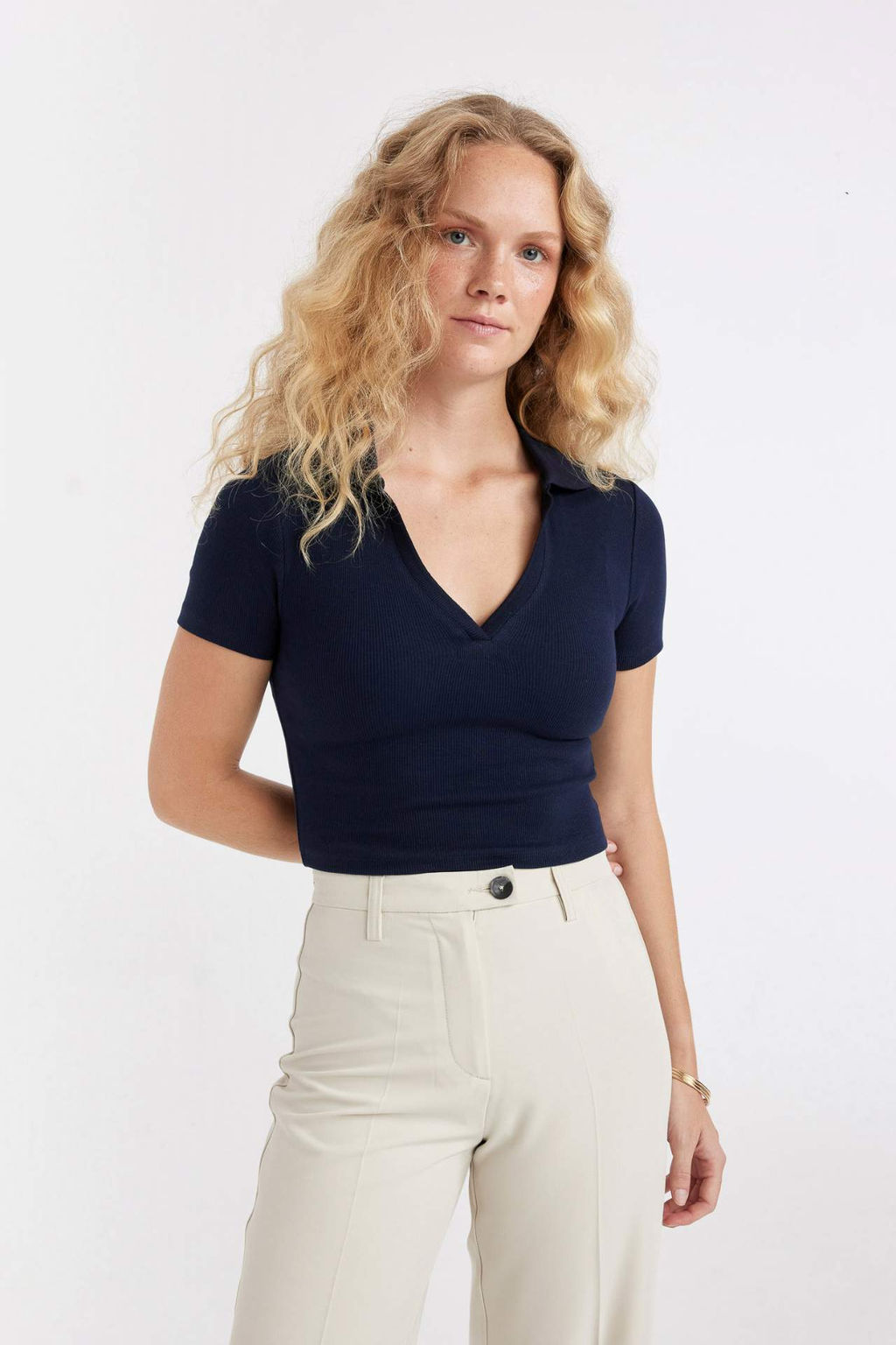 Slim Fit Dar Kesim Fitilli Kaskorse K?sa Kollu Polo Tisort - Defacto фото 2