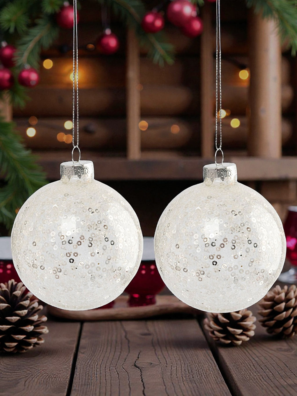 Игрушка елочная, 8 см, 2 шт, стекло/пайетки, серебристая, Шар с узором, New year - Anna lafarg фото 8