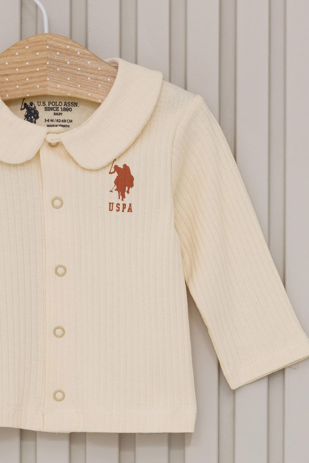 K_z Bebek Krem G_ky_z_ Desenli Fitilli %100 Pamuk 3l_ Pijama Tak_m_ - U.s. polo assn фото 3