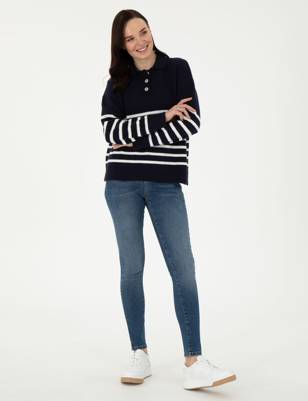 Lacivert Comfort Fit Polo Yaka Kazak