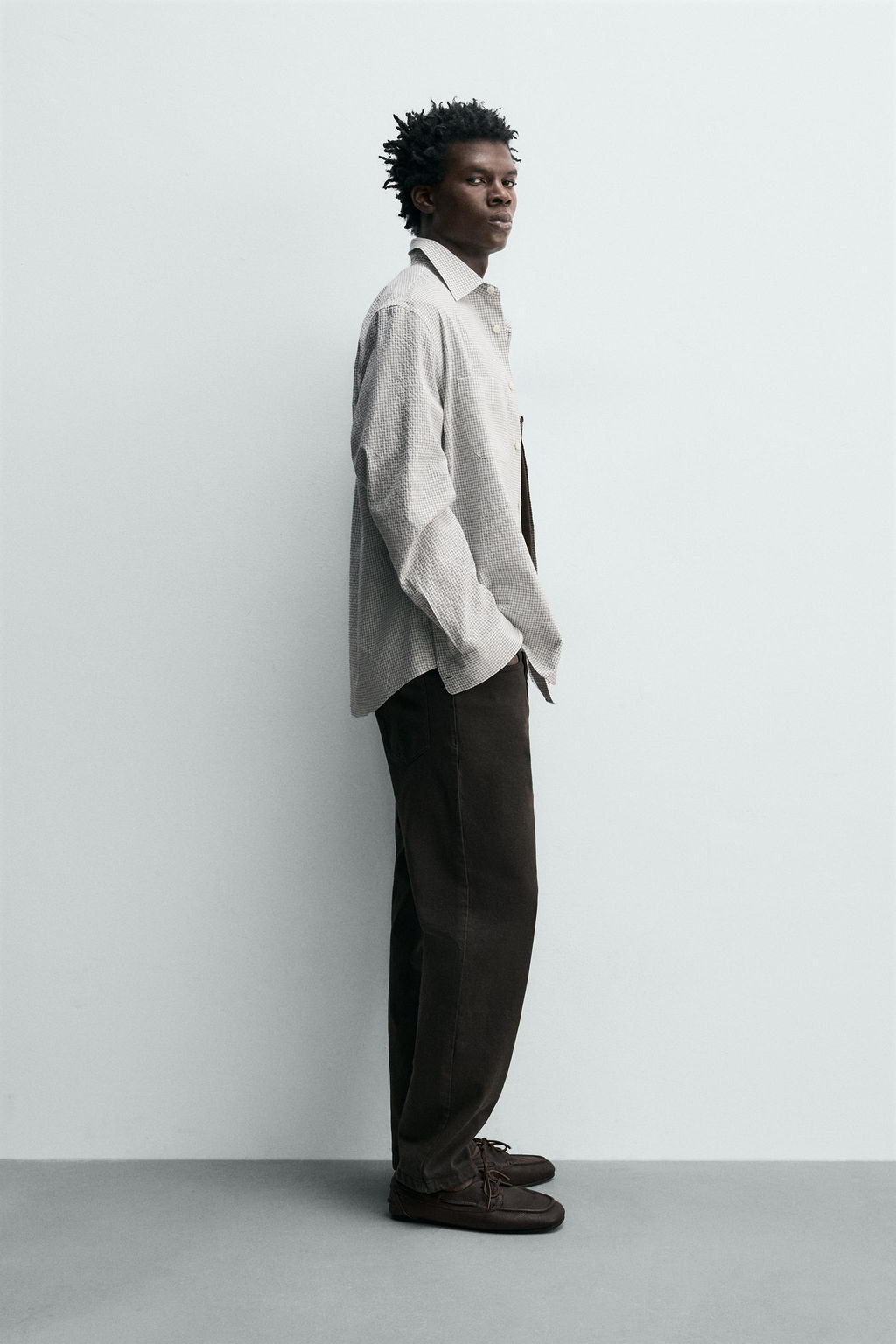 CAMISA CUADROS TEXTURA / Arena / Azul - Zara фото 4