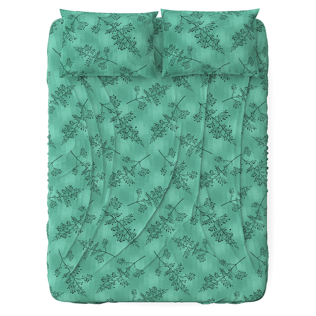 Простыня 2-х спальная "Ботаника" мятный 180х220см, поплин 115г/м2, хлопок 100%, упаковка "классическая" ПВХ 28х41см, "Домашняя мода" (Россия)